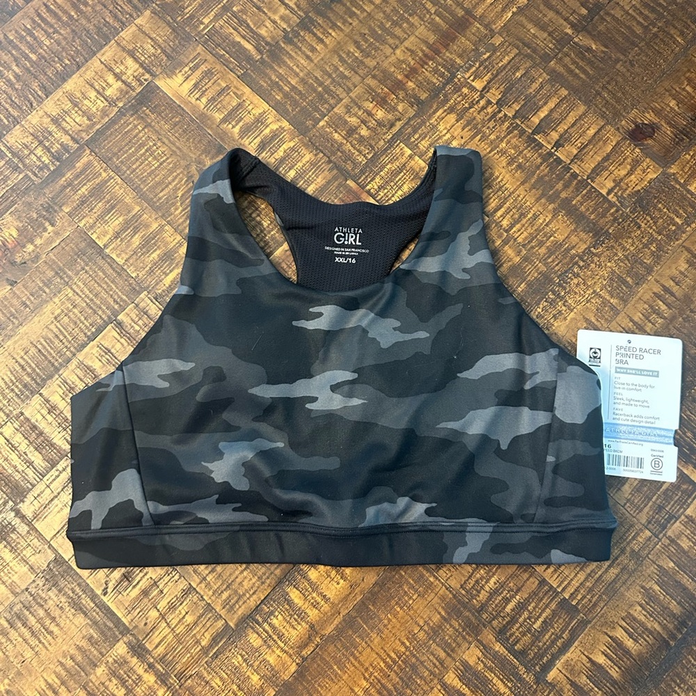 NWT Athleta Girl speed racer printed bra